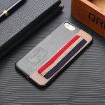 Wholesale iPhone 8 Plus / 7 Plus Striped Hand Strap Grip Holder PU Leather Case (Brown)